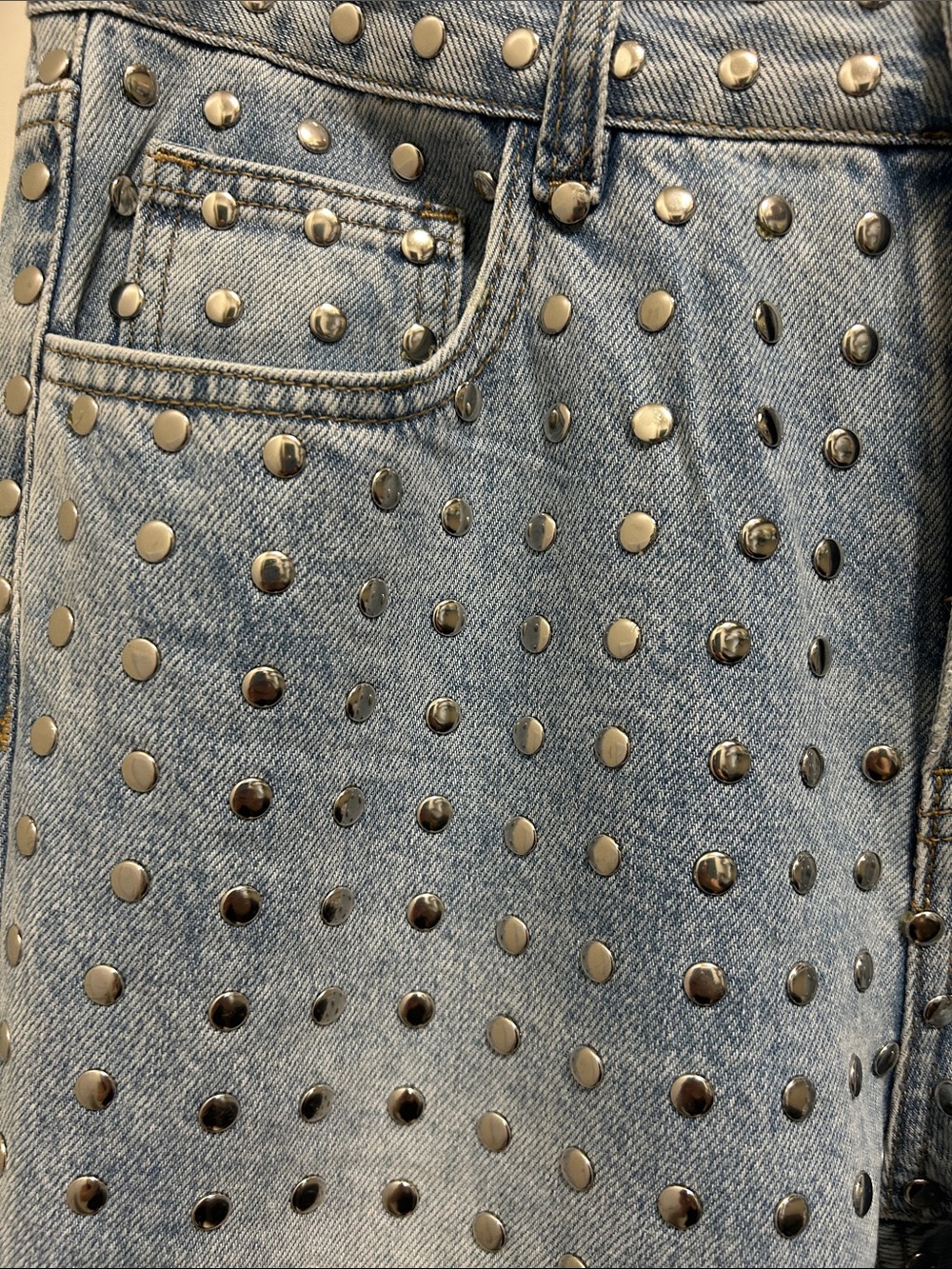 Light Blue Studded Denim Jeans - Picture 7 of 13